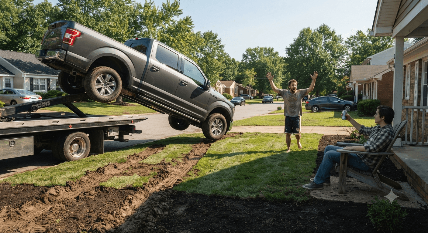 He Parked His Massive Truck Right on My Freshly Landscaped Lawn—Then Got Hit With the Ultimate Reality Check